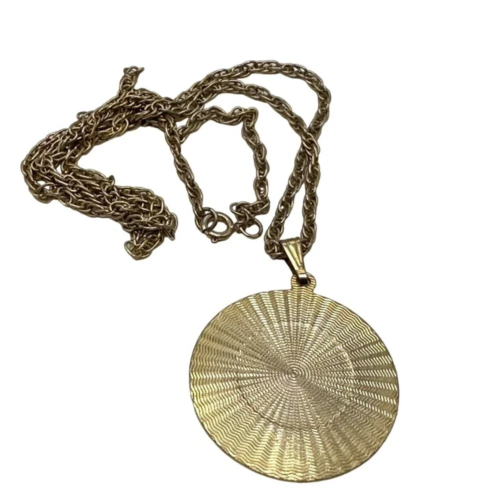 Vintage 1976 Medallion Gold Tone Red White Blue Stones 24" Chain Necklace - Picture 6 of 6